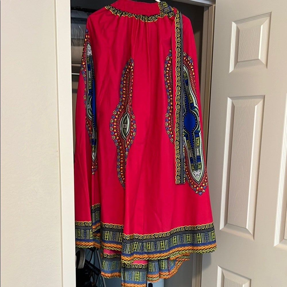 Vibrant Red and Blue African Patterned Skirt